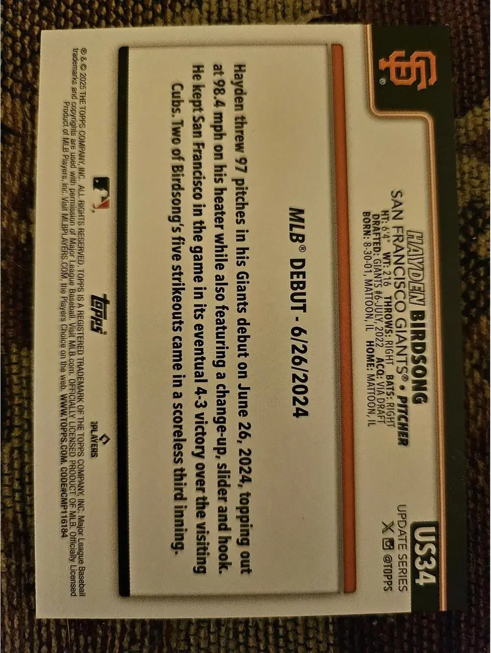 Topps hayden birdsong
